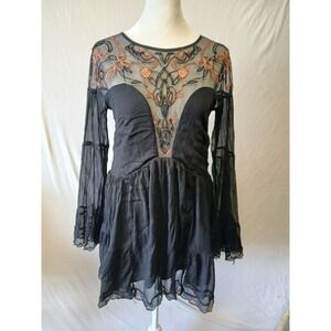 Free people Gothic whimsical boho dress mini x-small festival embroidered